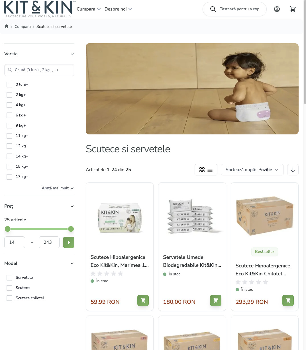 Kit&Kin Product Listing Page